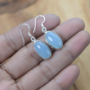 Aqua Onyx elegante Plata de Ley 925 joyería hecha a mano pendientes de piedra de ónix ovalados patrón de paz Alambre de oreja de latón para niñas mujeres - Product Image 1