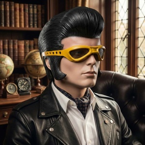 หน้ากากยางลาเท็กซ์แบบเต็มหน้าสไตล์เอลวิส ทรงผมวินเทจ แว่นตาสีเหลือง ทรงผมเสมือนจริง  งานปาร์ตี้ฮาโลวีน - Product Image 4