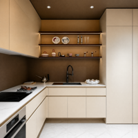 Ensemble d'armoires de cuisine modernes de luxe en bois de pin et panneaux, prêt à assembler, avec portes en contreplaqué MDF, résistant à l'eau, respectueux de l'environnement