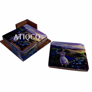 Juego de Posavasos de Madera Lacada MDF Oriental Moderno Ecológico de la Mejor Calidad, con Diseño Floral, Atiqco - Product Image 5