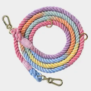 dog collar and leash set Retractable Rainbow coloured running dog leash straps nylon pet dog harness with reflective logo