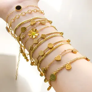 Elegant Bracelet Custom Heart Shape Round Geometric Charm Double Layer Bracelet Women Gold Plated Stainless Steel Bracelet