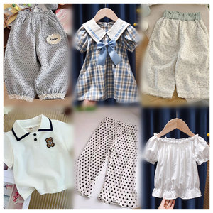 เสื้อผ้าเด็กผู้หญิง2025ขาสั้นเอวยางยืดมีระบาย, เสื้อลูกไม้สีพื้นแต่งระบายสำหรับฤดูร้อนสไตล์เกาหลี - Product Image 1