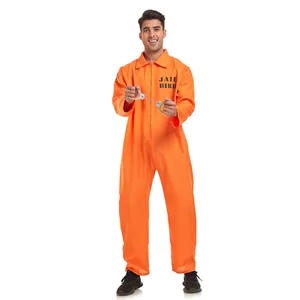 Halloween Men's Adult Orange Prisoner Cosplay Costumes One Piece Prison Uniform Set