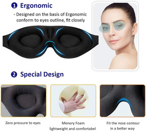 Máscara para dormir 3D Deep Eye Socket ajustable suave memoria algodón 3D Eye Sleep Mask con caja <span class=keywords><strong>de</strong></span> embalaje - Product Image 6