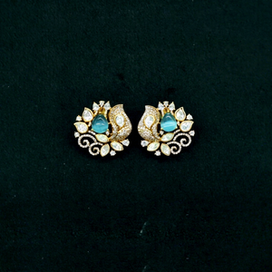 ต่างหูแบบติดหู 08979kundan ประดับเพชรซิคอน ต่างหูทองเหลืองชุบทอง รูปดอกไม้ สำหรับงานแต่งงาน งานเลี้ยง และเจ้าสาว - Product Image 1