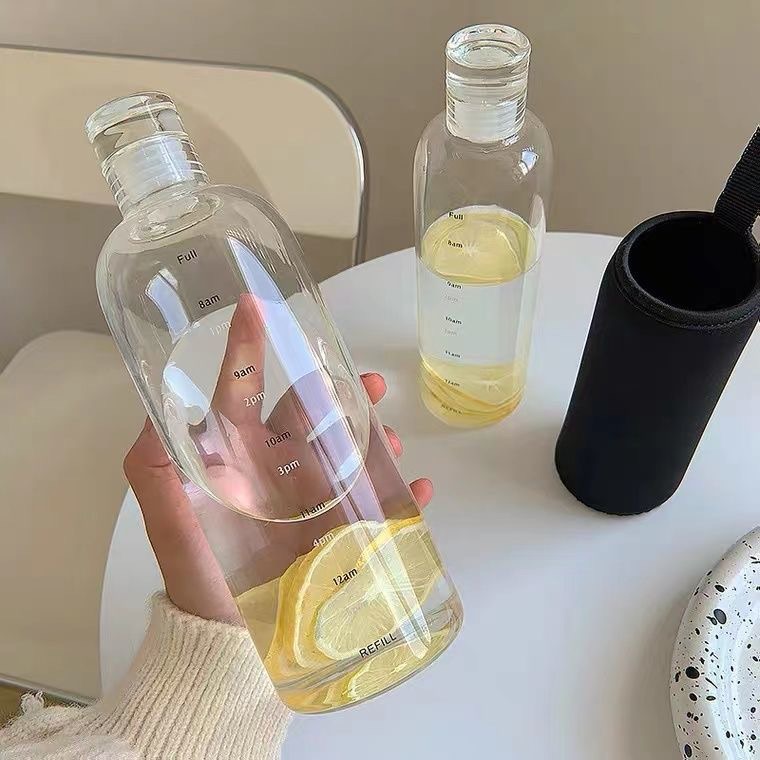 In sock clear single layer glass water bottle high borosilicate glass bottle