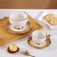 Vente en gros de sets de tasses à thé en porcelaine de style européen de luxe de 90 ml/220 ml avec bordure dorée, tasses à café en céramique, 6 tasses, 6 assiettes avec boîte cadeau