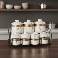 Ensemble de 7 pots à épices en porcelaine avec support en métal, design unique, pour la cuisine