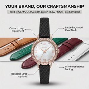 Montres OEM pour femmes, <span class=keywords><strong>montre</strong></span> à quartz, <span class=keywords><strong>or</strong></span> rose, lunette sertie de diamants, cadran en nacre, bracelet en cuir <span class=keywords><strong>noir</strong></span>, élégante - Product Image 3