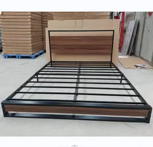 Offre spéciale Lit queen size en bois moderne double en MDF métal/bois avec rangement Lit plateforme meubles de chambre à coucher