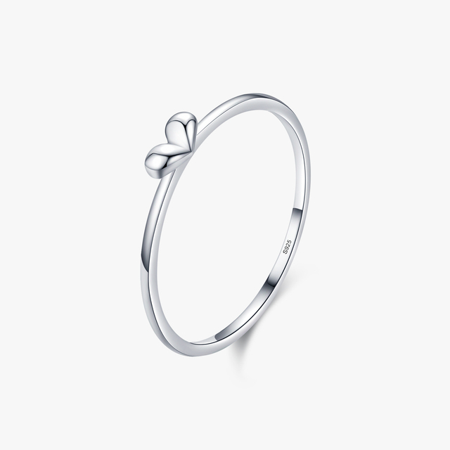 Minimalist Real 925 Sterling Silver Cute Metal Heart Trendy Finger Ring for Women Romantic Love Stackable Statement Jewelry