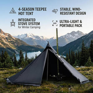 <span class=keywords><strong>Tente</strong></span> pyramidale respirante avec aération supérieure et cheminée, <span class=keywords><strong>tente</strong></span> chaude de 1,6 m pour le camping, abri extérieur imperméable 4 saisons - Product Image 1