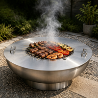 Barbecue extérieur multifonctionnel avec plaque de cuisson, poêle chauffant et table foyer pour barbecue, camping et préparation de thé