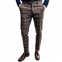 Soild Suit Check Pants Slim Fitness Pantalon à carreaux britannique Pantalon habillé Pantalon d'affaires décontracté pour hommes