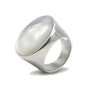 Nhẫn Tròn Lớn Đơn Giản Độc Đáo Trang Sức Bạc Bằng Thép Không Gỉ Nhẫn Đính Hôn Đám Cưới Đá Opal Ngọc Trai Trắng Tinh Tế Dành Cho Nữ - Product Image 5