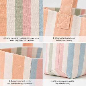 Large Foldable Burlap Shopper <b>Bag</b> Cotton Tote with Custom Logo Print Reusable Striped Grocery Shopping <b>Bag</b> for Storage Daily - Product Image 3