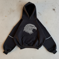 Kış kalın pamuk sıcak özelleştirilmiş kartal grafik elmas Hoodie siyah ters dikiş tasarım erkekler için Baggy Hoodies Streetwear
