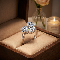 Bague de luxe vintage en argent sterling S925 avec trois pierres de moissanite de 6 carats, forme poire, ovale et cœur
