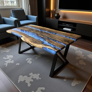 Dessus de table personnalisé en résine époxy Table centrale moderne Dessus en bois transparent brillant Table époxy à vendre - Product Image 2