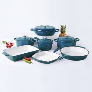 Ensemble de casseroles en <span class=keywords><strong>fonte</strong></span> <span class=keywords><strong>émaillée</strong></span> de style universel, 7 pièces, cuisine à la maison à l'<span class=keywords><strong>ancienne</strong></span>, casserole antiadhésive, poêle à griller, plateau à griller, batterie de cuisine - Product Image 1