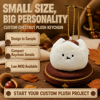 Porte-clés en peluche animale rond blanc OEM/ODM avec patch marron et chaîne à billes dorée