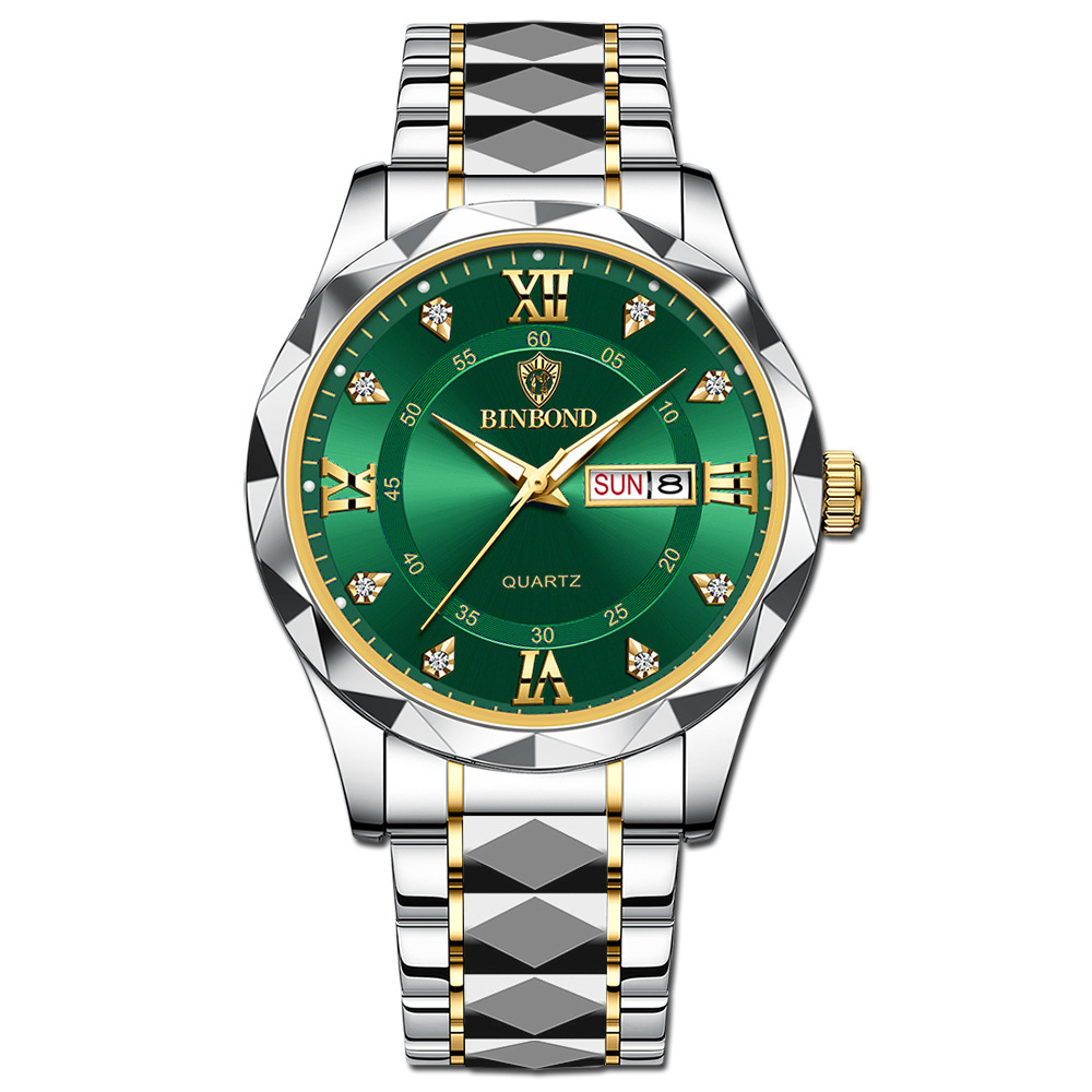 4 Men Style Silver Case Gold Green Dial