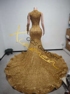 Fornitori Verificati Ocstrade Abiti da Sera Personalizzati Monospalla Stile Principessa con Strass Dorati di Lusso per Donna - Product Image 6