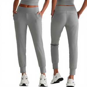 Vêtements de sport pour femmes en polyester/coton à taille élastique, logo personnalisé, vente en gros, respirant, coupe-vent, vêtements de fitness, taille ample - Product Image 4