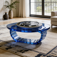 Moderner Luxus-Uhrenförmiger Fiberglas-Couchtisch Runde Glasplatte Wohnzimmermöbel Einzigartiger Designer Kreativer Kunsttisch