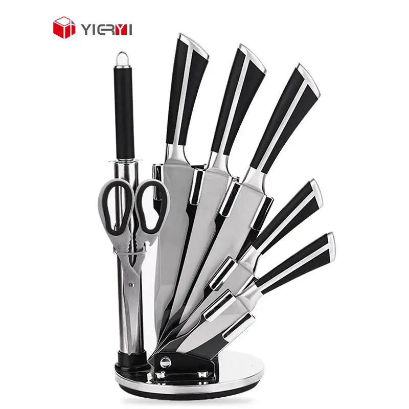 Factory Hot Sales 8 PCS Kitchen Knife Sets Stainless Steel Chefs Professional With ABS Handle Sharp Knives Holders Block