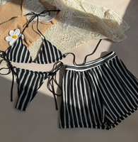 Neuer Lagerbestand: 6 Farben Modischer Strukturierter Gerippter Sexy Gestreifter 3-Teiliger Badeanzug Brasilianischer Bikini