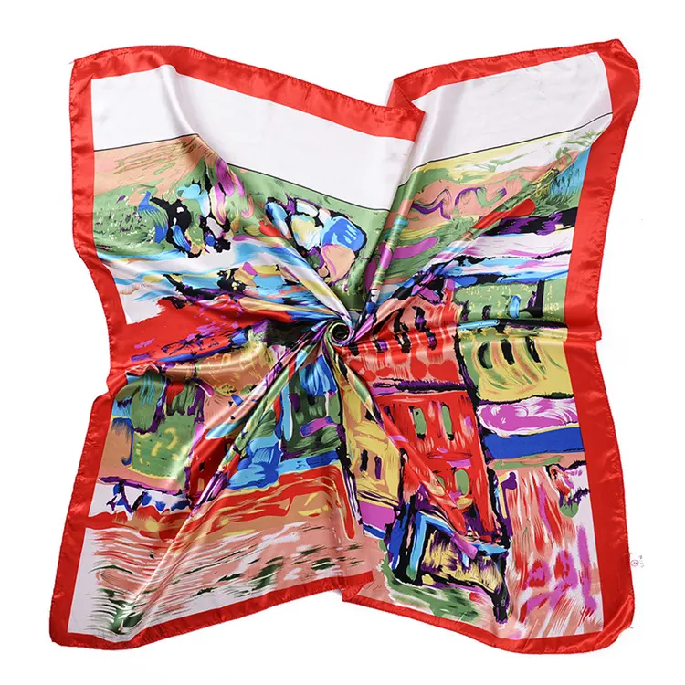 New Square Painting Silk Scarf Polyester Solid Color Scarf Outdoor Riding Plain Color Handkerchief Sweat-absorbing Square Towel