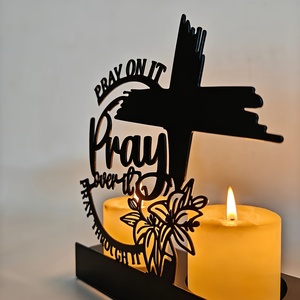 Porte-bougie en métal, pots à bougies, centre <span class=keywords><strong>de</strong></span> table, souvenirs <span class=keywords><strong>de</strong></span> mariage pour invités, <span class=keywords><strong>chandelier</strong></span> en métal avec croix <span class=keywords><strong>de</strong></span> prière chrétienne - Product Image 6
