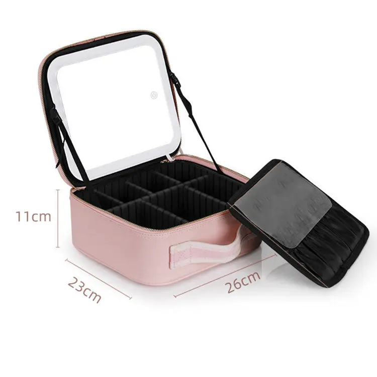 Led Lights Mirror Makeup Bag Women Cosmetic Bag Toiletries Organizer Waterproof Storage Make Up Cases