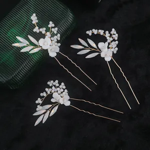 Bride Hair Accessories Wholesale Handmade Crystal Hair Pins Lady Flower Bead Hairpins