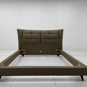 Modern King-Size Double Genuine Leather Adjustable Height Eco-Friendly Soft <strong>Bed</strong> <strong>Pine</strong> Wood <strong>Frame</strong> Minimalist Design - Product Image 4