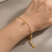 Bracelet personnalisé en acier inoxydable 316L avec croix, breloque en zircon pavé or, bracelet chaîne délicat avec zircon cubique rond serti pour femme