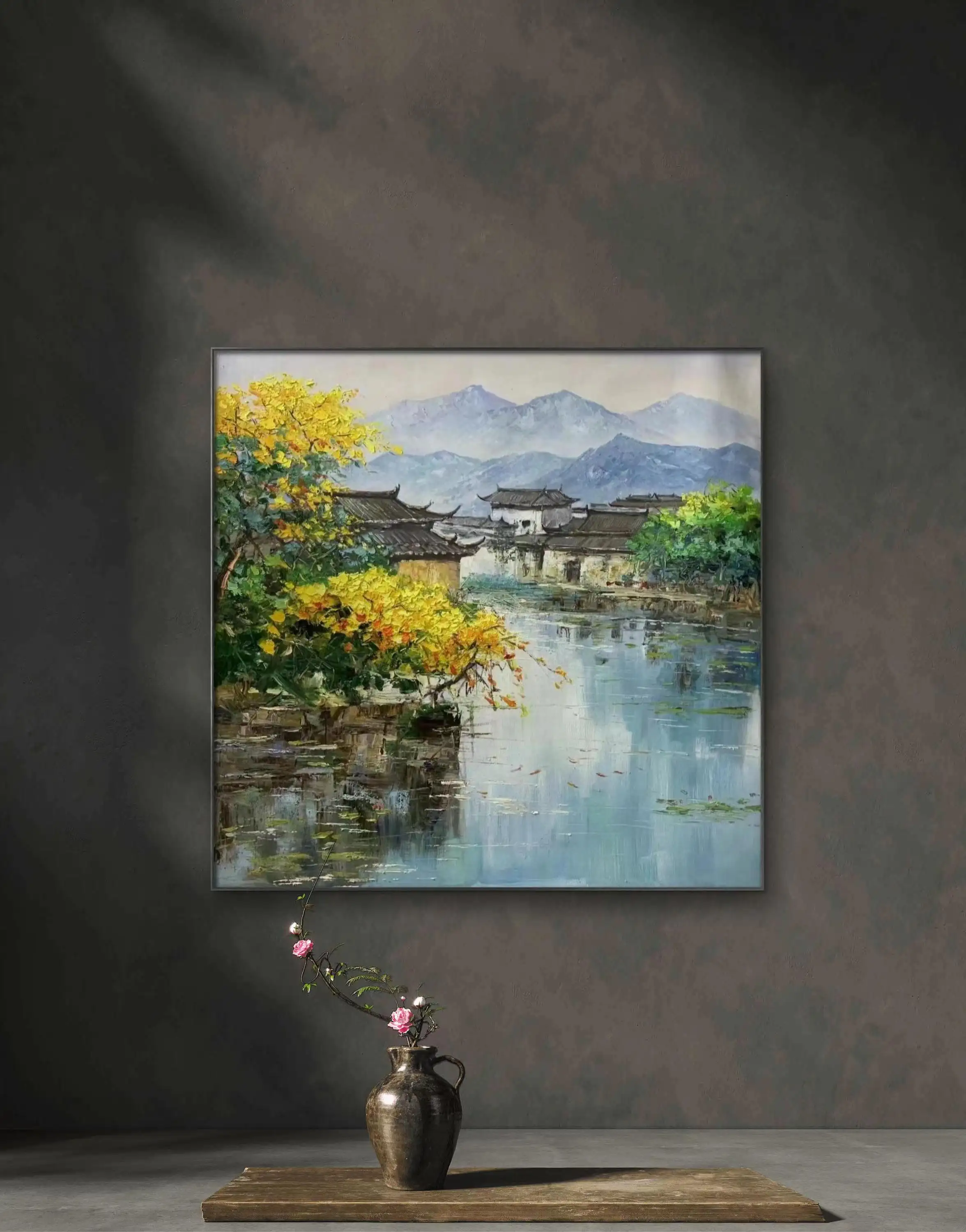 NO.2 pure handmade drawn oil painting indoor decoration sofa background wall decoration thick textured landscape knife painting