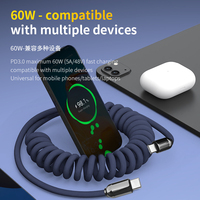 Câble de charge rapide USB-C 8 broches rétractable en alliage d'aluminium PD 60W 1,8 m 6A Écologique pour iPhone Qualité supérieure
