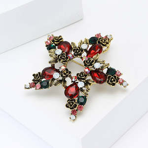 Broche de Estrella con Pedrería en Forma de Lágrima y Detalles Florales para Solapas de Abrigo de <span class=keywords><strong>Hombre</strong></span> y Mujer, 51x52mm, 6 Colores - Product Image 2