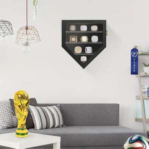 Wall Mounted <strong>Championship</strong> <strong>Ring</strong> <strong>Display</strong> Case 9 Posts Wooden Shadow <strong>Box</strong> for Baseball Softball Awards Floating Shelves for Fan - Product Image 3