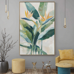 Bán buôn hiện đại đơn giản màu xanh lá cây lá bức tranh tường nghệ thuật khung hình ảnh trang trí nội thất cho phòng khách tùy chỉnh vải in - Product Image 3