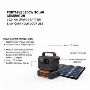 Portable 1600W 1024Wh LiFePO4 <b>Solar</b> <b>Power</b> <b>Station</b> Pure Sine Wave Inverter Easy Carry Camping Travel Emergency <b>Power</b> OEM Brand - Product Image 3