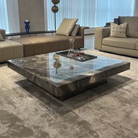 Table Basse Carrée Moderne en Marbre et Bois, Ensemble de Meubles Multifonctionnels Uniques avec Tiroirs pour Salon Intérieur de Luxe