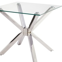 Table basse moderne en acier inoxydable avec plateau en verre trempé