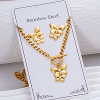 Ensemble de bijoux en acier inoxydable plaqué or 18 carats avec fermoir OT, collier chaîne cubaine et boucles d'oreilles clous pour femme