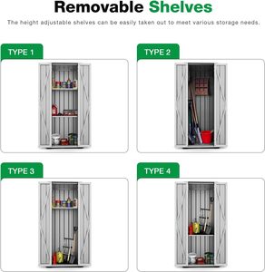 خزانة تخزين خارجية طويلة U-MAX مع 3 أرفف قابلة للتعديل، مقاومة للعوامل الجوية، هيكل من الفولاذ السبائكي، قابلة للقفل، للمرآب والشرفة، باللون الأبيض (ارتفاع 178 سم) - Product Image 5