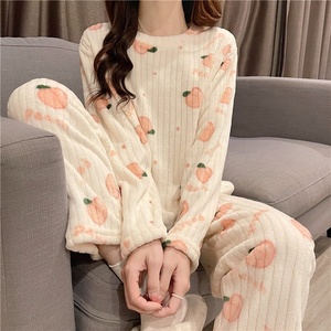 Pyjamas pour femmes, respirants, thermiques, en <span class=keywords><strong>polaire</strong></span> épaisse, pour le printemps, l'automne et l'hiver, ensembles de vêtements de nuit à manches longues, imprimés de dessins animés, pyjamas mignons - Product Image 2