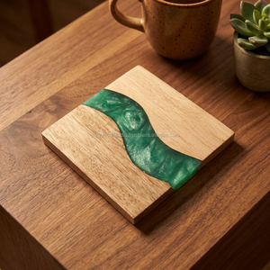 Wholesale <b>Epoxy</b> Resin Acacia Wood Coasters Handmade Mango Drink Tea Coasters From India Cups Set <b>Table</b> Decor Kitchen - Product Image 1
